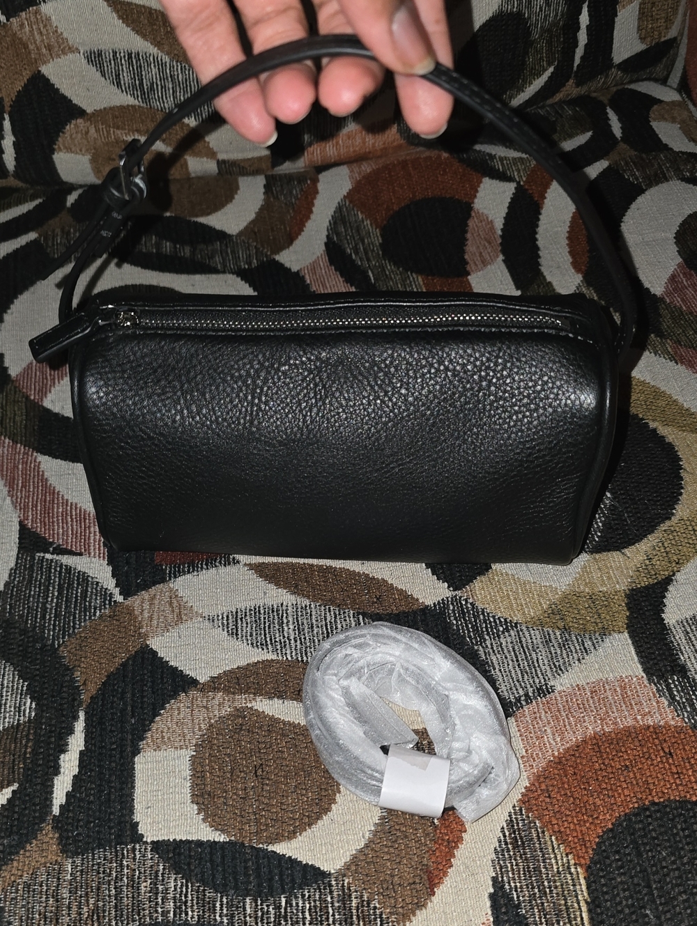 Compact Black Leather Wristlet Bag